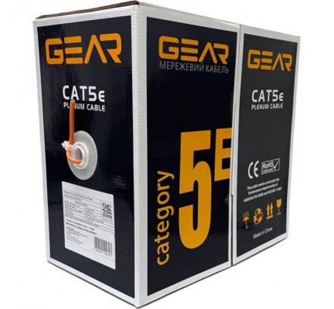GEAR Кабель мережевий GEAR UTP 305м, cat.5e, CCA, 4*2*0,51, LSZH, indoor (GEC-UTPLCCA051305)