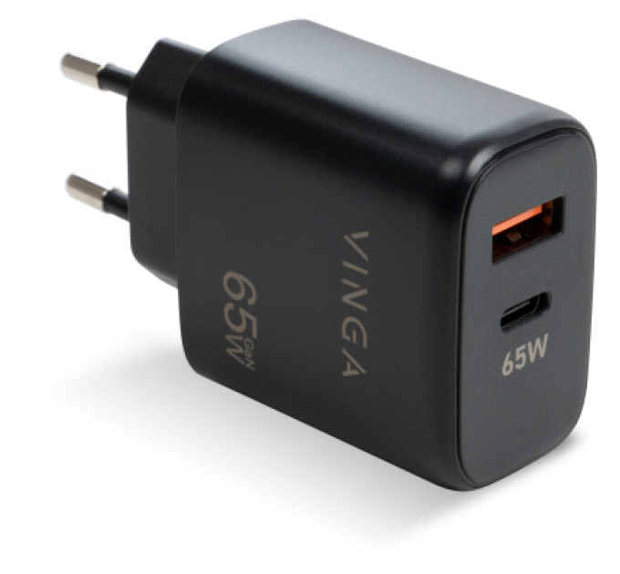 Vinga Зарядний пристрій Vinga GaN 65W PD+QC 1C1A ports Wall Charger (VCPCHCA65B)
