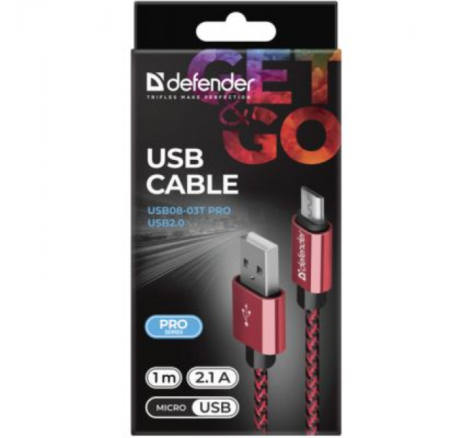 Defender Дата кабель USB 2.0 AM to Micro 5P 1.0m USB08-03T red Defender (87801)