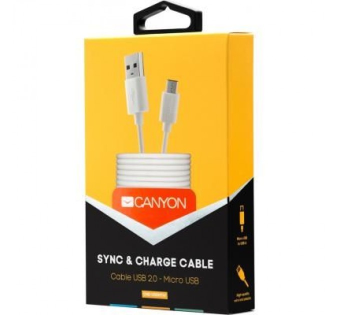 Canyon Дата кабель USB 2.0 AM to Micro 5P 1.0m White Canyon (CNE-USBM1W)