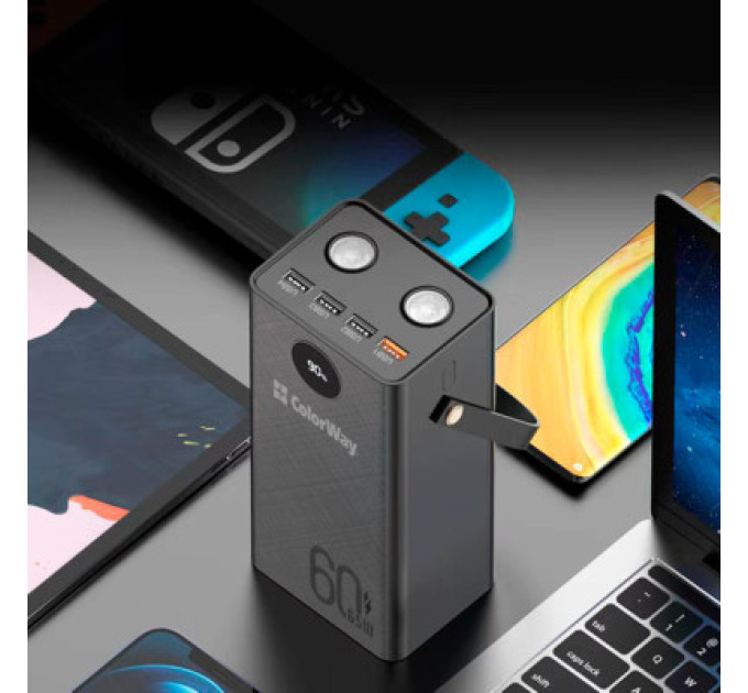 ColorWay Батарея універсальна ColorWay 60 000 mAh Powerful PD/65W, QC/4.0, AFC, FCP, Black (CW-PB600LPA5BK-PDD)
