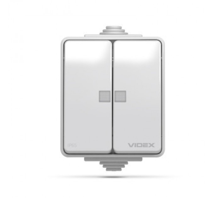 Videx Вимикач Videx BINERA IP65 зовнішній 2кл з підсвічуванням (BINERA IP65 наружный 2кл с подсветкой)