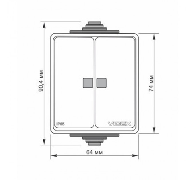 Videx Вимикач Videx BINERA IP65 зовнішній 2кл з підсвічуванням (BINERA IP65 наружный 2кл с подсветкой)