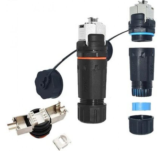 LW Конектор RJ45 водонепроникний IP68, cat.6A SFP, промисловий, комплект LW (LW-WPKJ-002B)