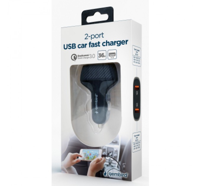 Gembird Зарядний пристрій Gembird 2 port 36W QC3.0 (TA-U2QC3-CAR-01)