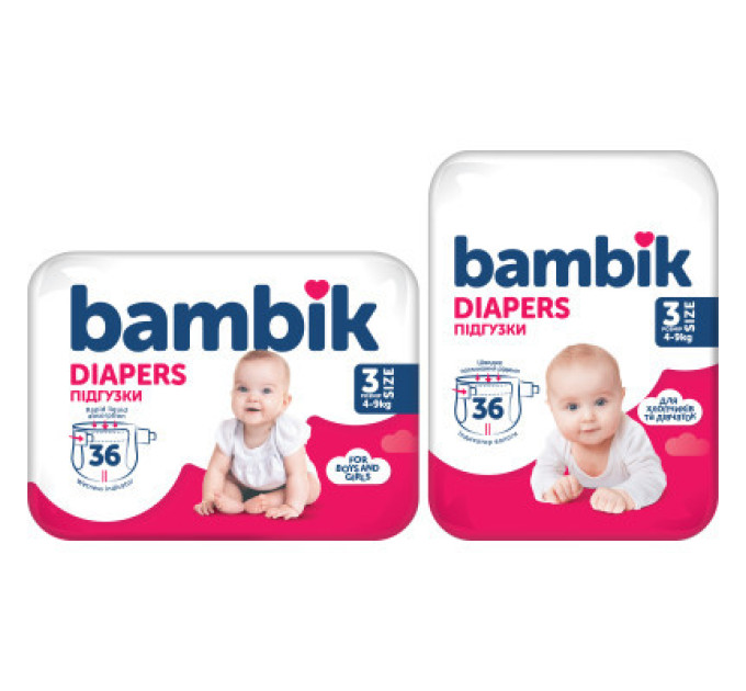 Bambik Підгузки Bambik Medium MIDI Розмір 3 (4-9 кг) 36 шт (4823071652284)