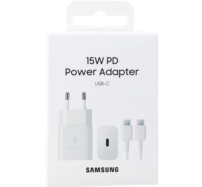 Samsung Зарядний пристрій Samsung USB-С 15W White + Cable USB-C 1m (EP-T1510XWEGEU)