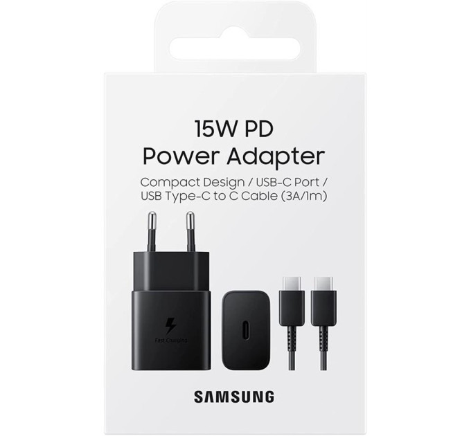 Samsung Зарядний пристрій Samsung USB-С 15W Black + Cable USB-C 1m (EP-T1510XBEGEU)