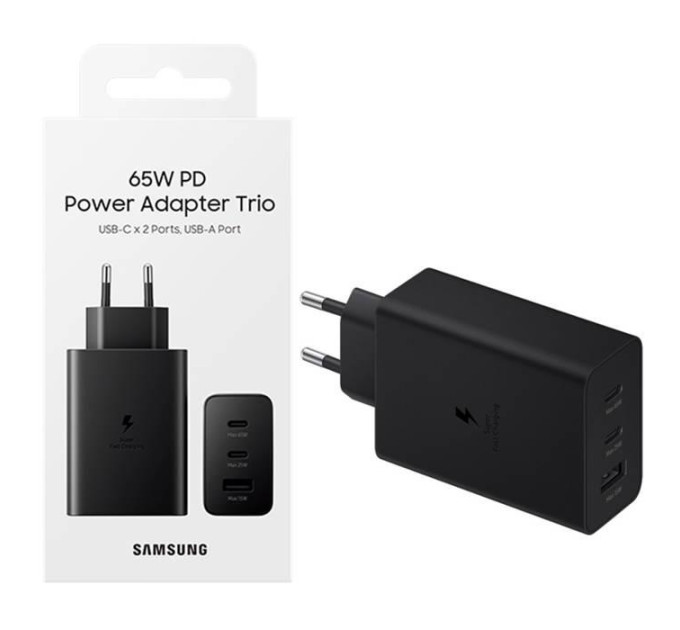 Samsung Зарядний пристрій Samsung 2xUSB-С 65W PD PPS/USB-A Black (EP-T6530NBEGEU)
