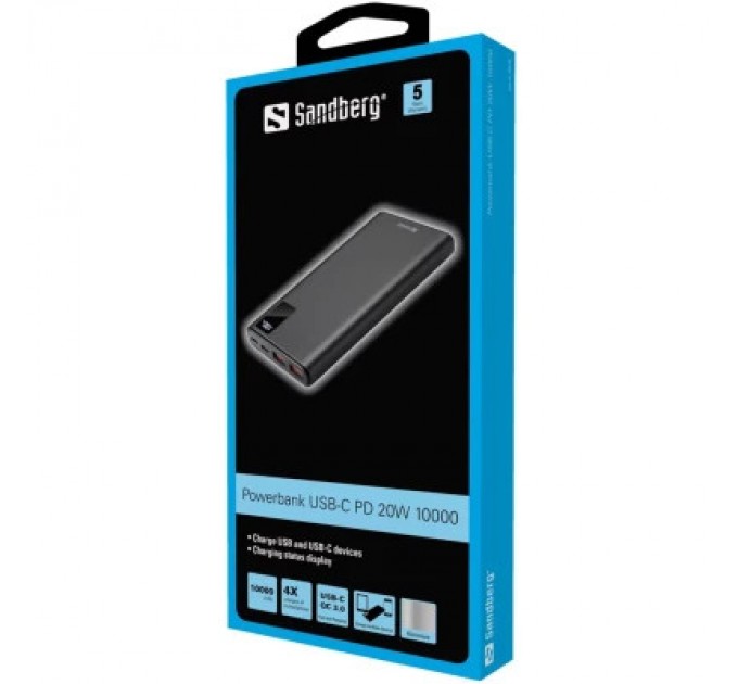 Sandberg Батарея універсальна Sandberg 10000mAh, PD/20W, QC3.0, USB Type-C, USB-A*2 (420-58)