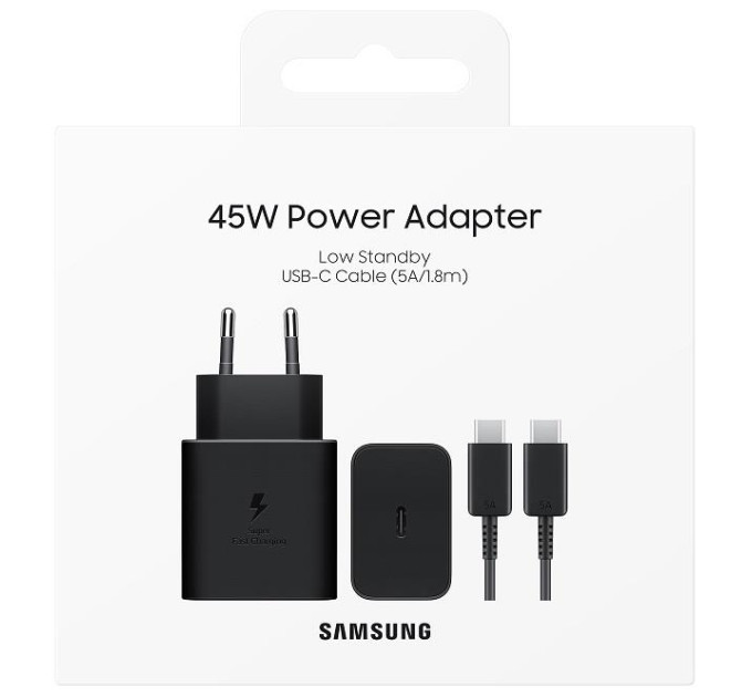 Samsung Зарядний пристрій Samsung 45W Compact Power Adapter (w C to C Cable) Black (EP-T4511XBEGEU)