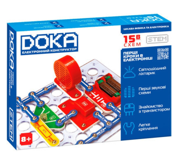 DOKA Конструктор DOKA електронний Перші кроки в електроніці (Набір В, 15 схем) (D70710)