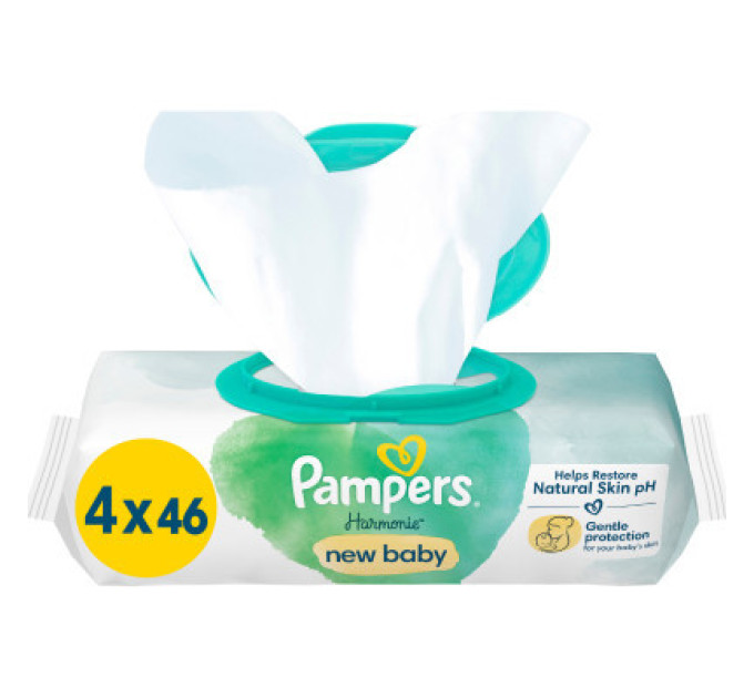Pampers Дитячі вологі серветки Pampers Harmonie New baby 4 пачки х 46 шт (8006540815762)