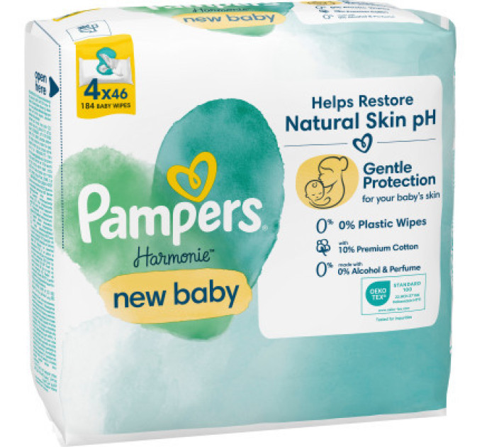 Pampers Дитячі вологі серветки Pampers Harmonie New baby 4 пачки х 46 шт (8006540815762)