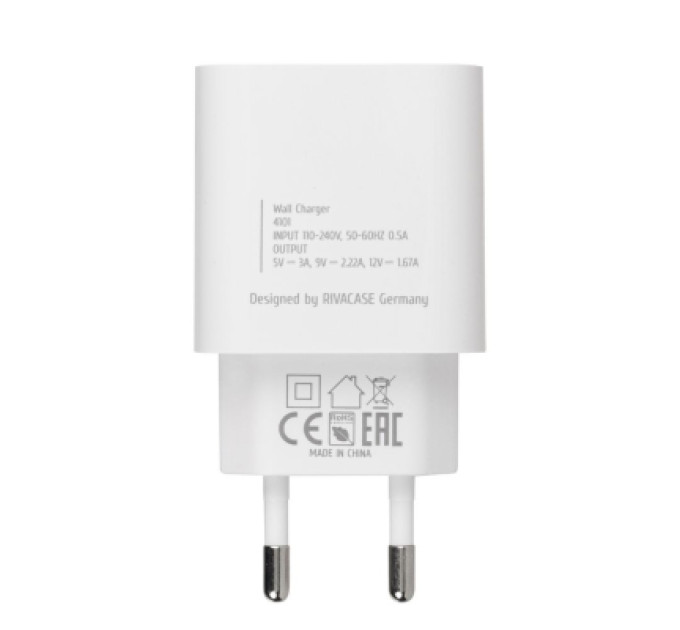 RivaCase Зарядний пристрій RivaCase 1xUSB Type-C PD 20 Вт кабель Type-C white (PS4101 WD4 (White))