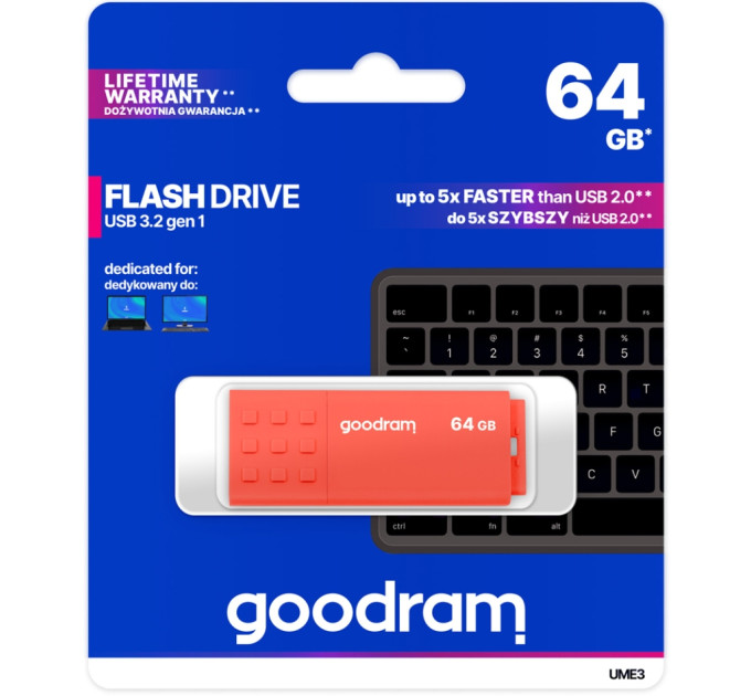 Goodram USB флеш накопичувач Goodram 64GB UME3 Orange USB 3.0 (UME3-0640O0R11)