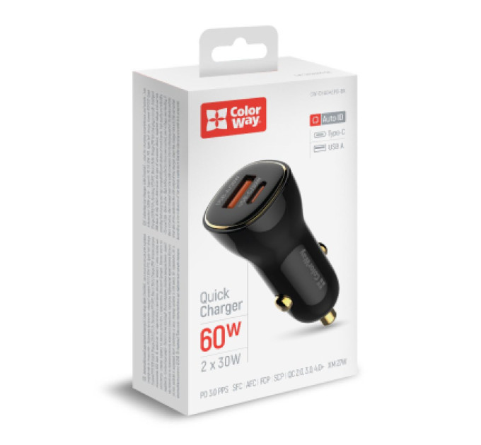 ColorWay Зарядний пристрій ColorWay PowerDelivery PPS USB (USB-A + USB-C) (60W) Black (CW-CHA046PD-BK)