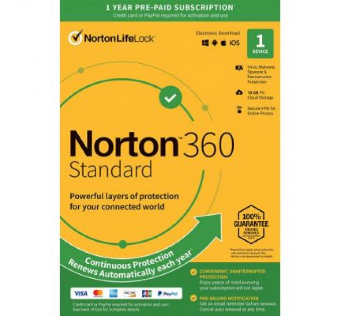 Norton by Symantec Антивірус Norton by Symantec NORTON 360 STANDARD 10GB 1 USER 1 DEVICE 12M (21409591)