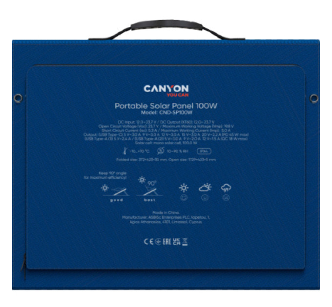 Canyon Портативна сонячна панель Canyon CND-SP100W