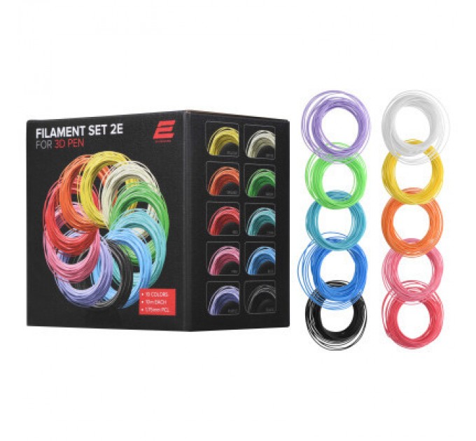 2E 3D Printing Стрижень для 3D-ручки 2E 3D Printing Набір ниток для 3D ручки 1.75 мм PCL (10 кол х 10м) (2E-L-BH010)