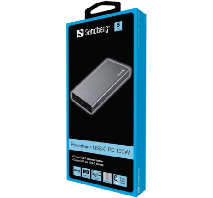 Sandberg Батарея універсальна Sandberg 20000mAh, PD/88W+12W, USB-C, USB-A output: 5V/2.4A (12W max) (420-52)