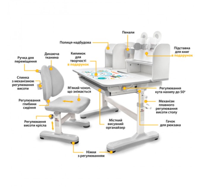 Evo-kids Парта зі стільцем Evo-kids Panda XL grey (BD-29 G)