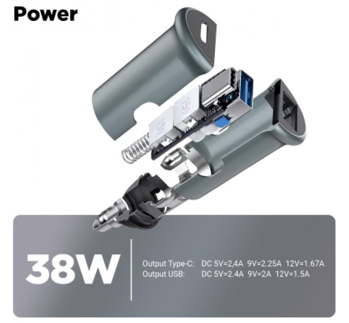 Armorstandart Зарядний пристрій Armorstandart Car USB Type-C PD20W + USB QC 3.0 Grey (ARM65439)