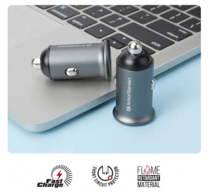 Armorstandart Зарядний пристрій Armorstandart Car USB Type-C PD20W + USB QC 3.0 Grey (ARM65439)