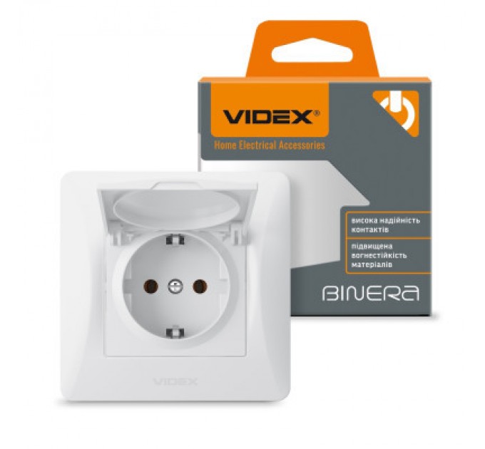 Videx Розетка Videx BINERA 1ая із заземленням і кришкою (VF-BNSK)