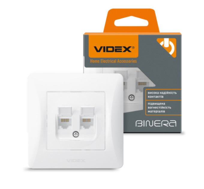 Videx Комп'ютерна розетка Videx BINERA CAT6+CAT6 (VF-BNSK2PC6-W)