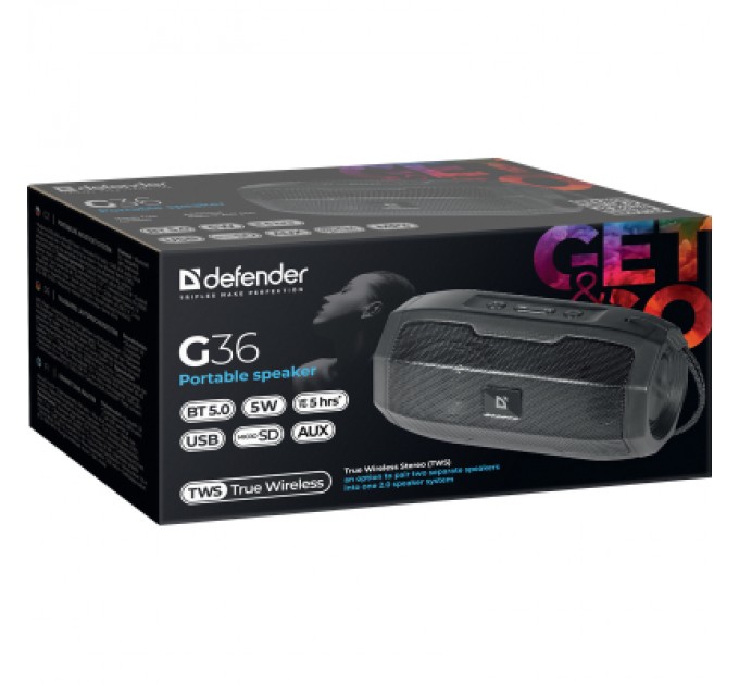 Defender Акустична система Defender G36 5Вт FM/microSD/USB Black (65036)