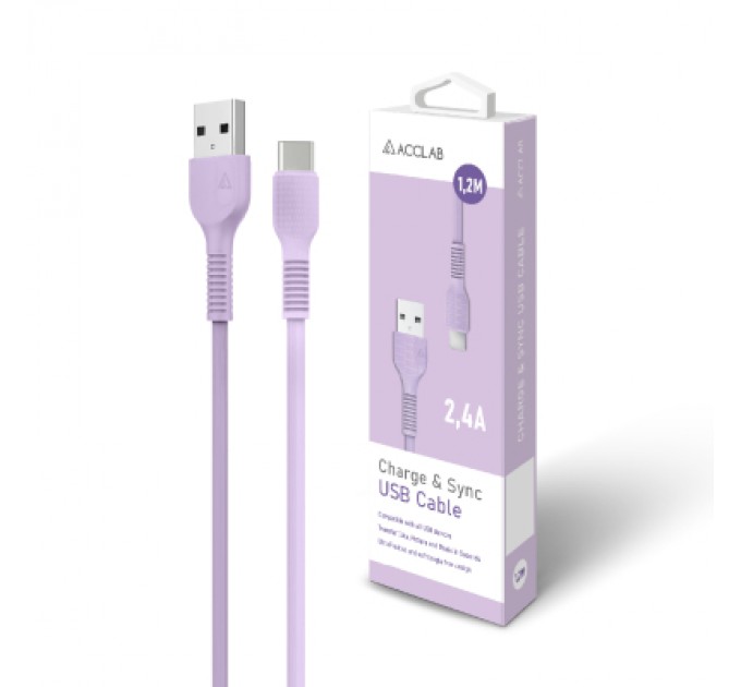 ACCLAB Дата кабель USB 2.0 AM to Lightning 1.2m AL-CBCOLOR-L1PP Purple ACCLAB (1283126518218)