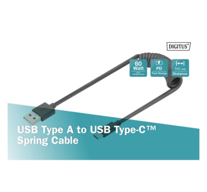 Digitus Дата кабель USB 2.0 AM to Type-C 1.0m (0.32m) spiral black Digitus (AK-300430-006-S)