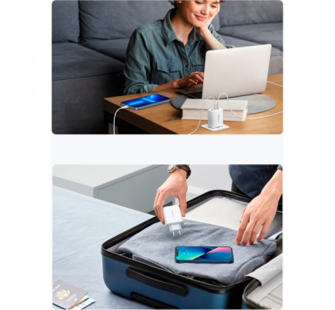 Ugreen Зарядний пристрій Ugreen 3xUSB 65W (2xType-C+USB QC3.0) Fast Charger White CD275 (90496)