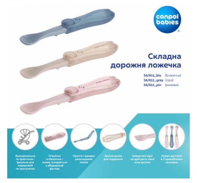 Canpol babies Набір дитячого посуду Canpol babies Ложечка cкладна дорожня - сіра (56/611_grey)