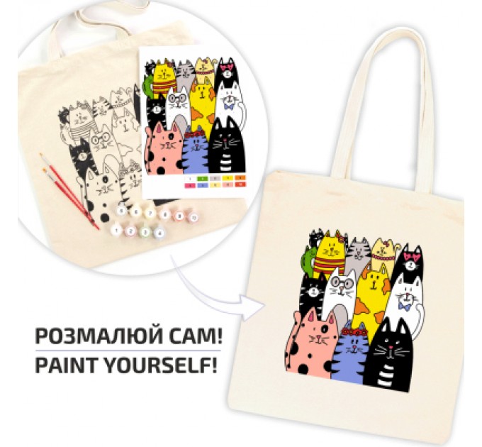 Rosa Набір для творчості Rosa екосумка-розмальовка, Котики 38х42см (4823098537878)