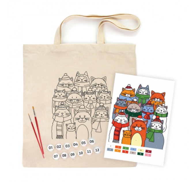 Rosa Набір для творчості Rosa Talent екосумка-розмальовка, Коти в шапках, 38х42 см (4823098543527)