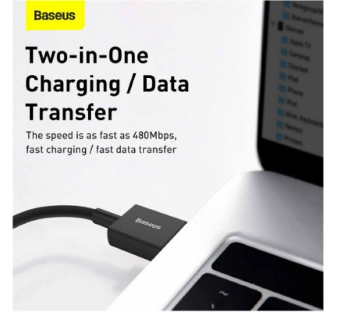 Baseus Дата кабель USB 2.0 AM to Lightning 1.0m 2.4A Superior Series Black Baseus (CALYS-A01)