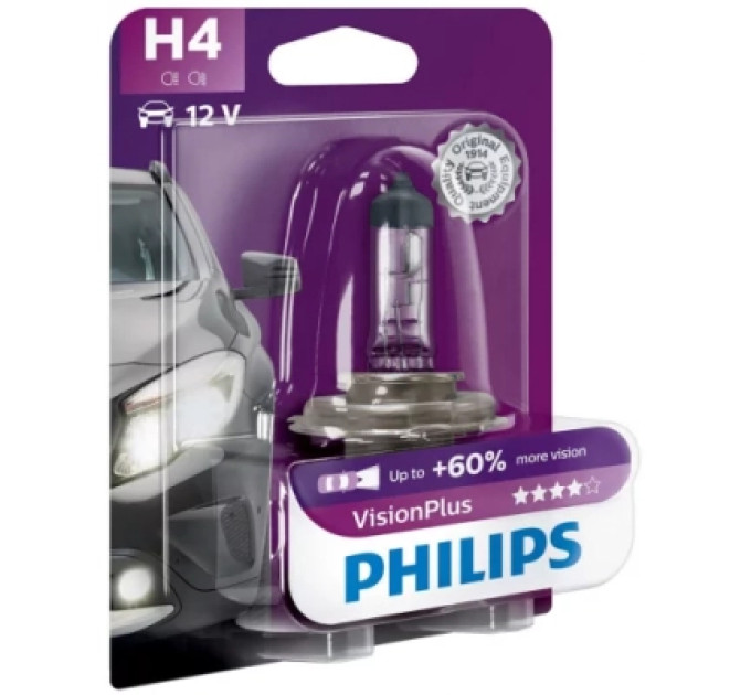 Philips Автолампа Philips 12342VPB1 H4 Vision Plus 12V 60/55W (3228)