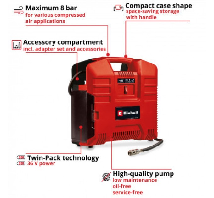 Einhell Автомобільний компресор Einhell TE-AC 36/8 Li OF Set-Solo PXC (без АКБ та ЗП) (4020440)