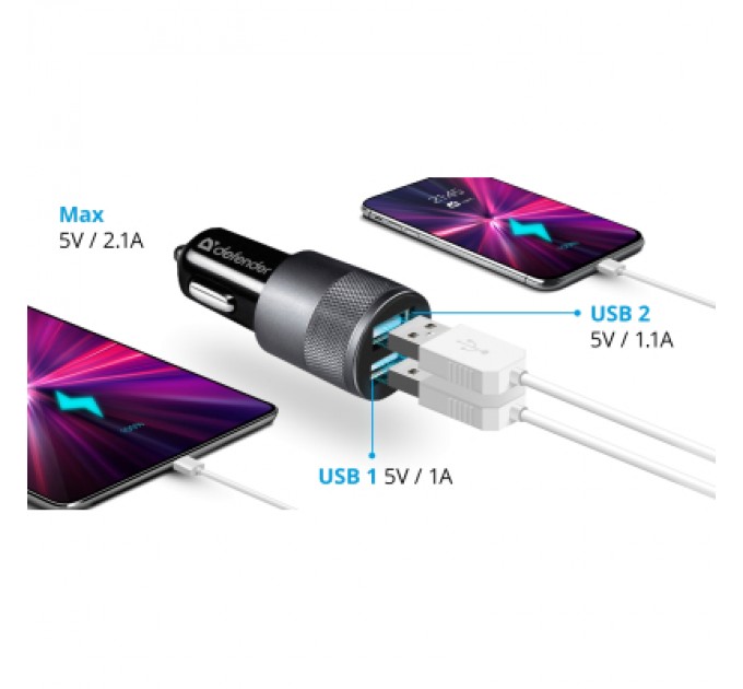 Defender Зарядний пристрій Defender 2xUSB 12W (2xUSB-A) 2.1A UCA-21 (83821)