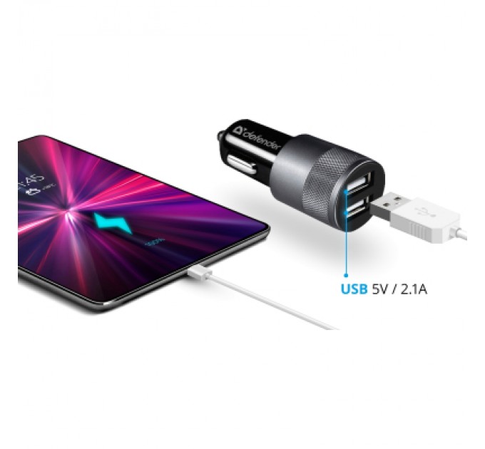 Defender Зарядний пристрій Defender 2xUSB 12W (2xUSB-A) 2.1A UCA-21 (83821)