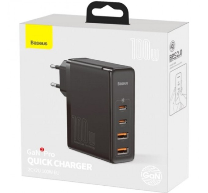 Baseus Зарядний пристрій Baseus 2xUSB 100W GaN (2xUSB-C+2xUSB-A) black (CCGAN2P-L01)