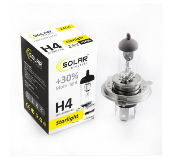 SOLAR Автолампа SOLAR H4 24V 75/70W P43t-38 Starlight+30 (2404)