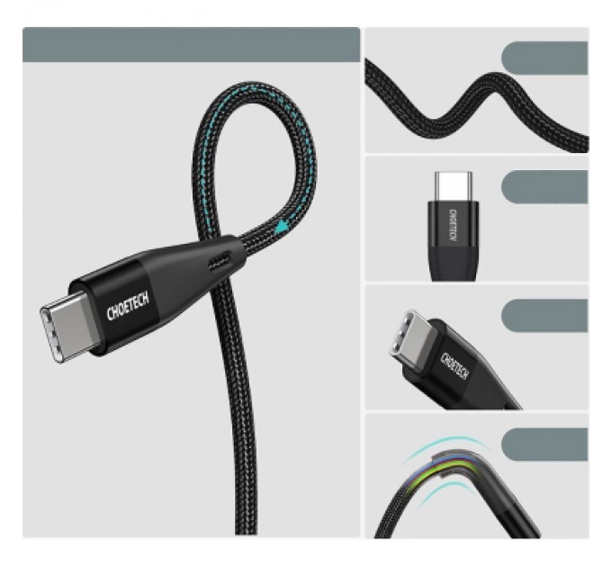 Choetech Дата кабель USB-C to USB-C 1.2m USB 2.0 60W Choetech (XCC-1003)