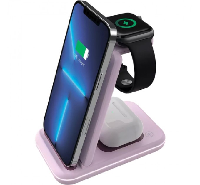 Canyon Зарядний пристрій Canyon WS-304 Foldable 3in1 Wireless charger Iced Pink (CNS-WCS304IP)