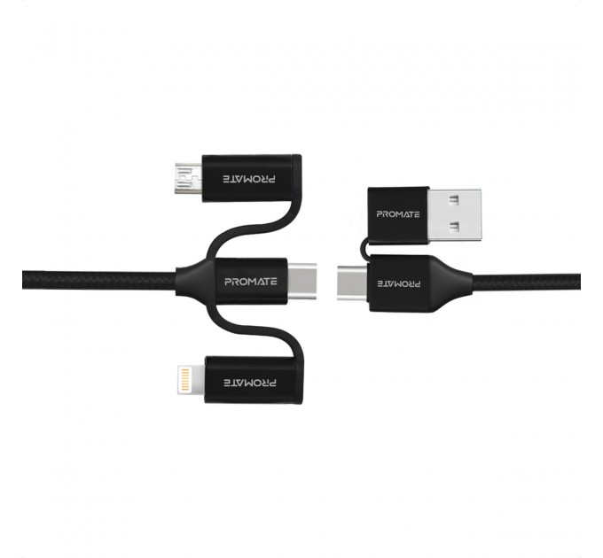 Promate Кабель Promate USB + USB Type-C -  Lightning + micro USB + USB Type-C (M/M), 3 A, 60 W, 1.2 м, PentaPower Black (pentapower.black)