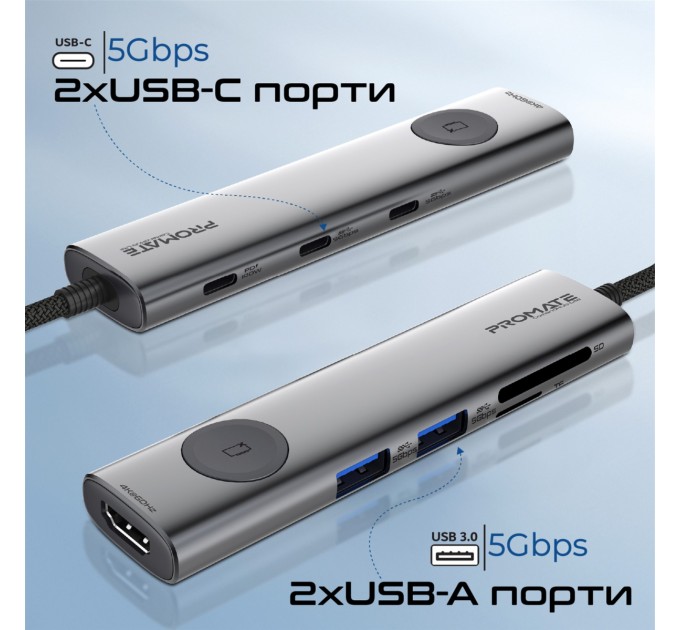 Promate USB-хаб Promate ComandHub-Lite USB Type-C Grey