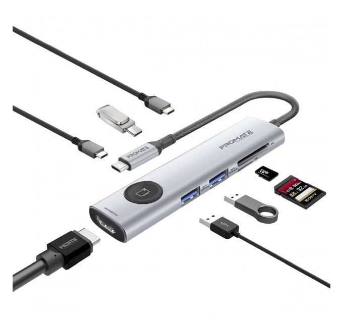 Promate USB-хаб Promate ComandHub-Lite USB Type-C Grey