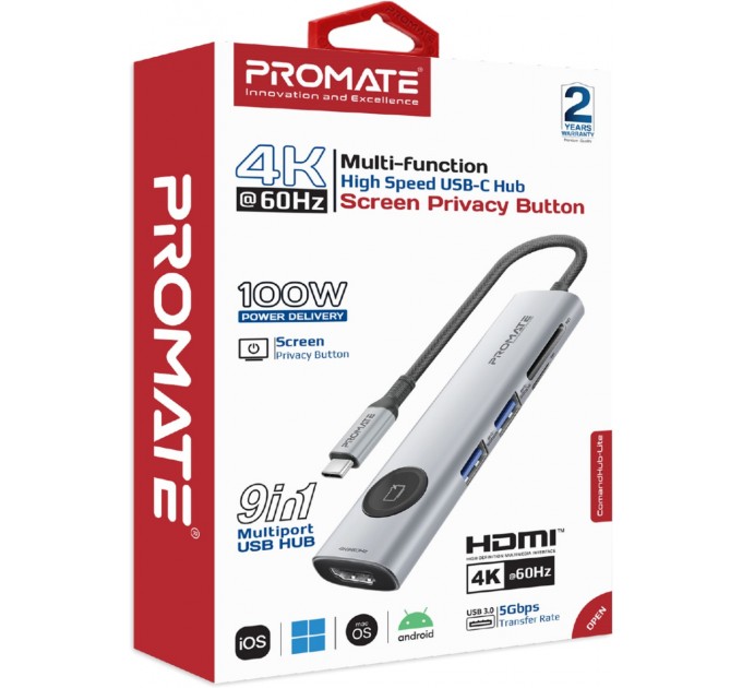 Promate USB-хаб Promate ComandHub-Lite USB Type-C Grey